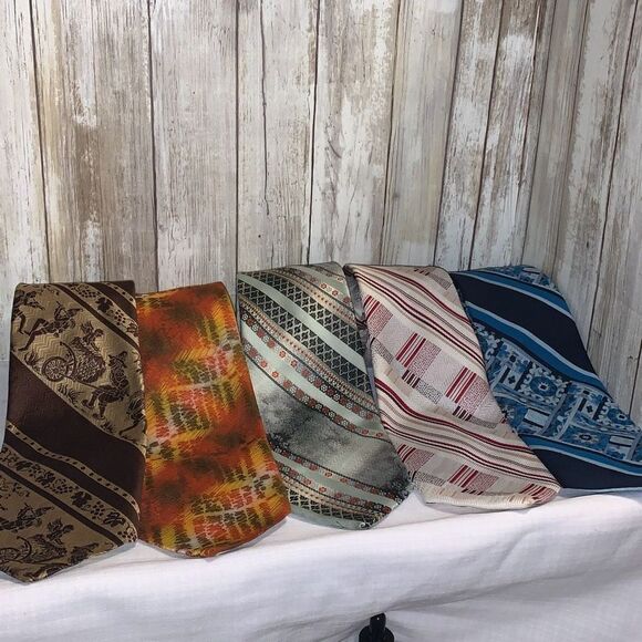 Vintage Tapestry Jacquard Polyester Men’s Fat Neck Ties Lot Of 5 - Picture 1 of 13